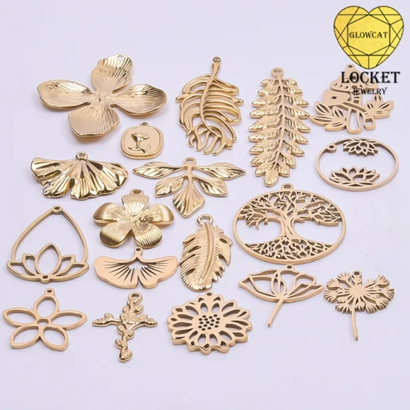 6ks/šarža z nehrdzavejúcej ocele Štýly štýly Dandelion Daisy Flower Ginkgo Leaf Charms Yoga Lotus Flower Wicca Huub