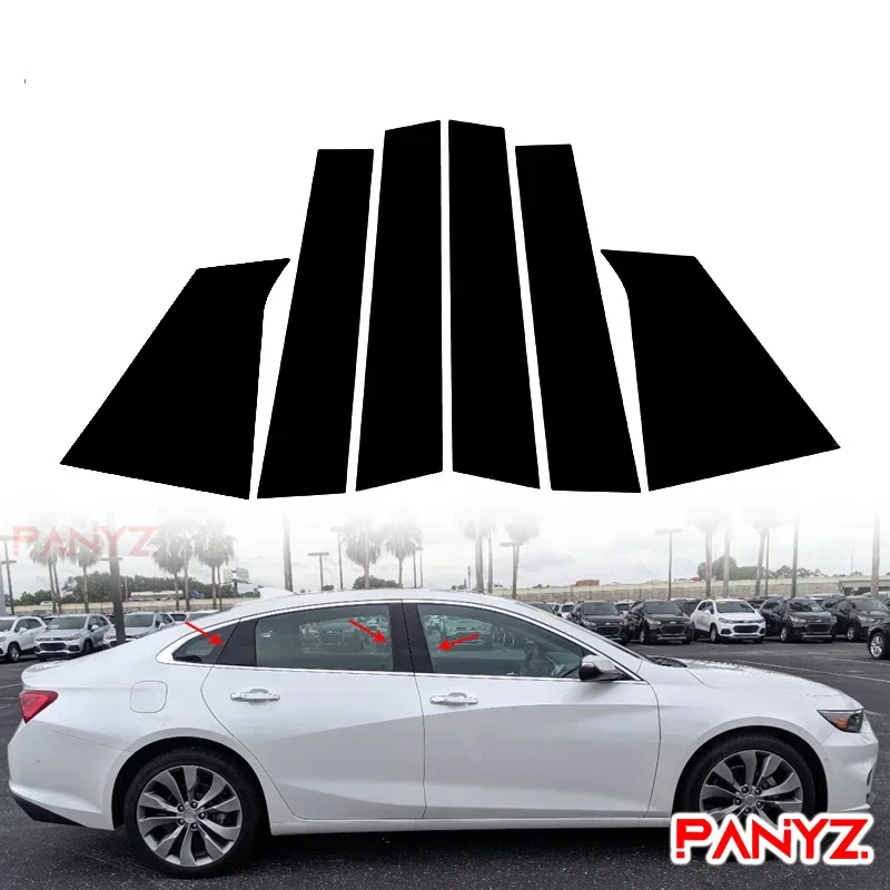 6ksové okenné stĺpce stĺpové stĺpky Dvere TRIMS Cover Occoration nálepka lesklá čierna pre Chevrolet Malibu 2016 2017-2021 uhlíkové vlákno