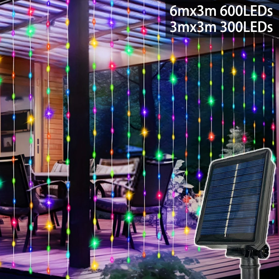 6m 3m vonkajšia solárna LED LED LED záclony Light String Záhradný dvor Pavilón Vianočná rozprávková lampa Lamp sviatočná svadobná večera Dekorácia