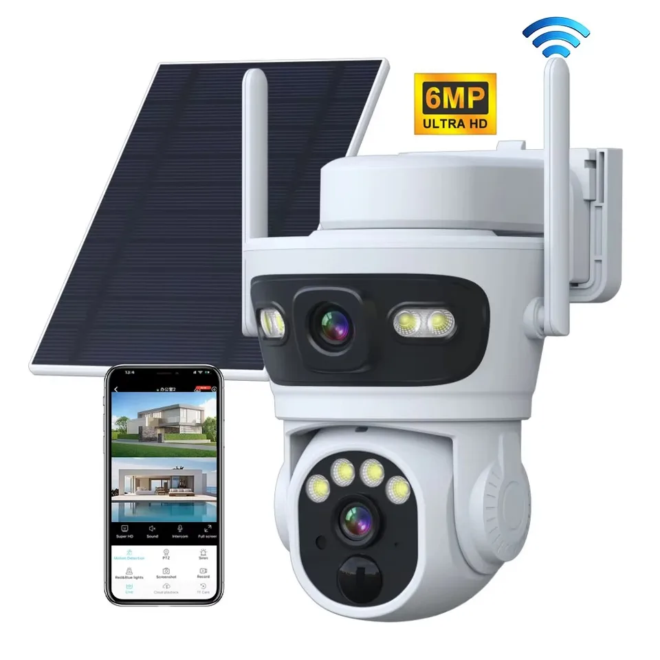 6MP 3K Wireless Solar Camera Outdoor Dual Lens WiFi IP Camera Pir Night Vision O-KAM Pro CCTV Security Protection Camera