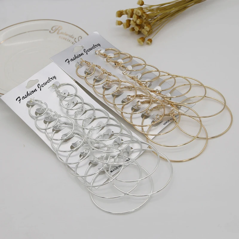 6pairs 9pairs 12 párov náušnice s obručami súprava veľké kruhové náušnice módne šperky pre ženy dievčatá parný klip uší Kórejské náušnice