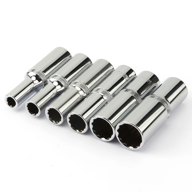 6pcs 12 bodov 1/2 palca pohon s hlbokými zásuvkami sada 78 mm metrická zrkadlová zásuvka pre kľúče CR-V oceľ 8 10 12 14 17 19 mm