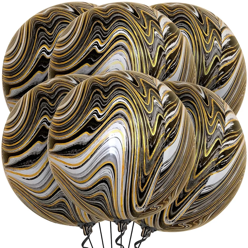 6pcs 22inch čierne a zlaté mramorové balóniky Black Agate Balóny Mramorové fólie Balóny pre čiernu a zlatú narodeninovú oslavu Decor