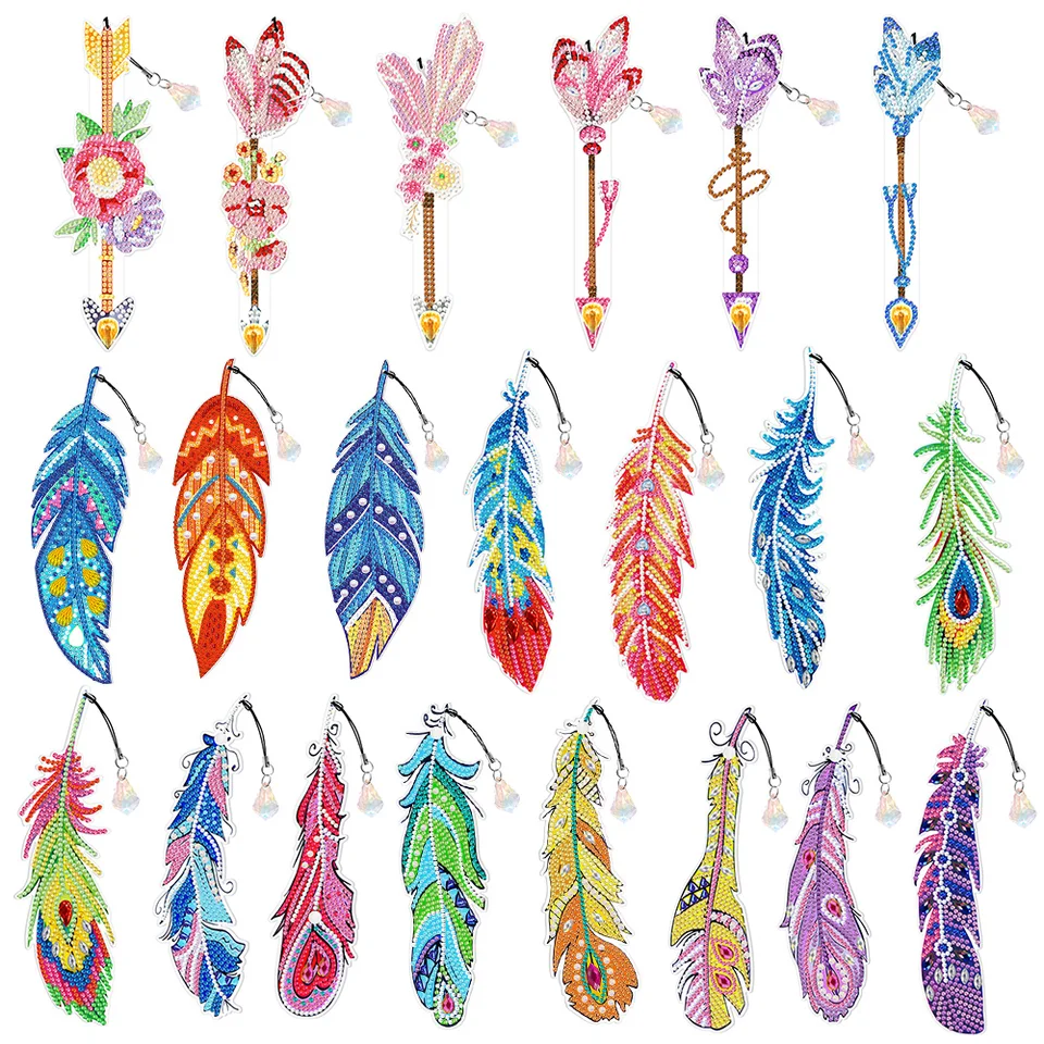 6pcs 5d DIY Feather Tvar záložiek Diamanty maľby Študentské darčeky Špeciálne tvarované cvičenie pre projekt triedy domácej kancelárie