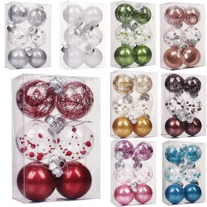 6pcs 6cm/8cm farebná domáce zviera Priehľadné vianočné lopty dekorácie stromov Ozdoby visia Bauble Ball For Home Party Dekorácia
