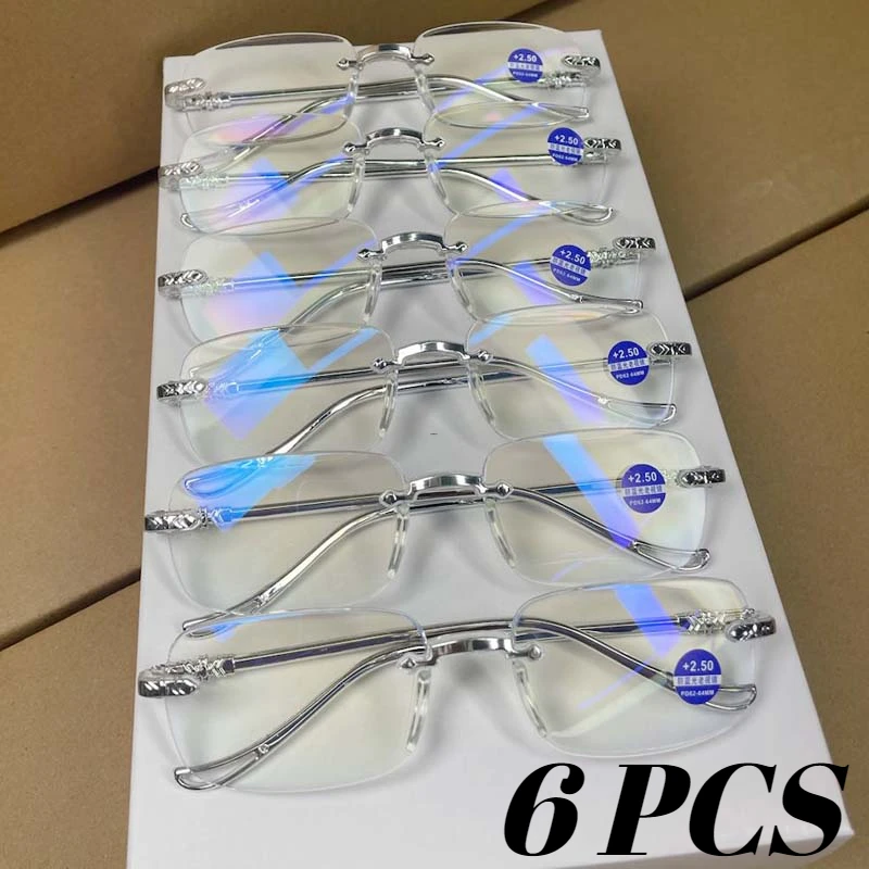 6pcs bezrámové okuliare na čítanie Blue Light Reading Okuliare Ultralight Presbyopia Okuliare pre ženy Men mužov s vysokým rozlíšením Diopters +4.0
