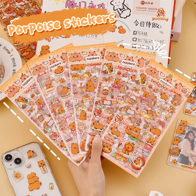 6pcs kawaii Capybara nálepky roztomilé kreslené nálepky ručný účet album denník dekorácie nálepky estetické kancelárske potreby