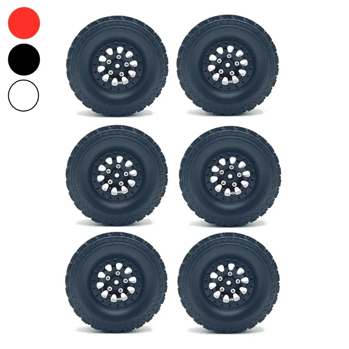 6pcs kovové koleso kolesa RIM RIM RUBBR TIRE pre WPL B16 B36 JJRC Q60 Q63 Q64 FAYEE FY004 MN-77 6WD 6X6 RC ČASOVÝ ČASŤ VOZIDLA