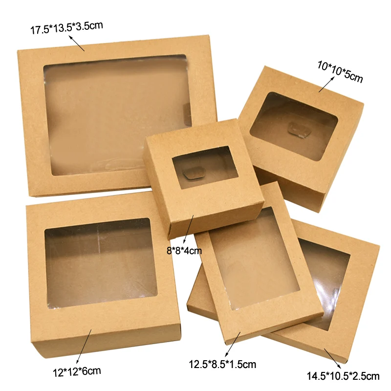 6pcs kraft papierové cookie Candy Box PVC Okno na svadbu vianočné darčekové boxy balenie dekorácie narodeninové oslavy Dodávky