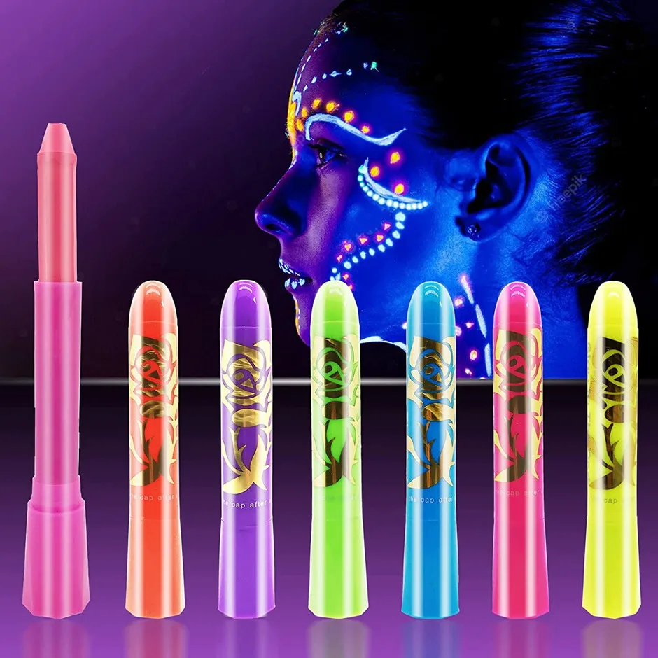 6pcs Luminous Face Paint Crayons Glow In The Black Light Body Paint Kits Fluorescent Mardi gras halloween make -up marker pre deti