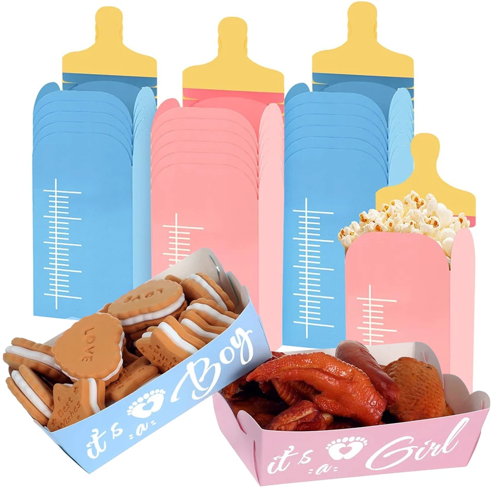 6pcs Pohlavie Odhalenie detskej fľaše Popcorn Box Box Box Popcorn Cookies Snack Boy alebo dievča bábätko
