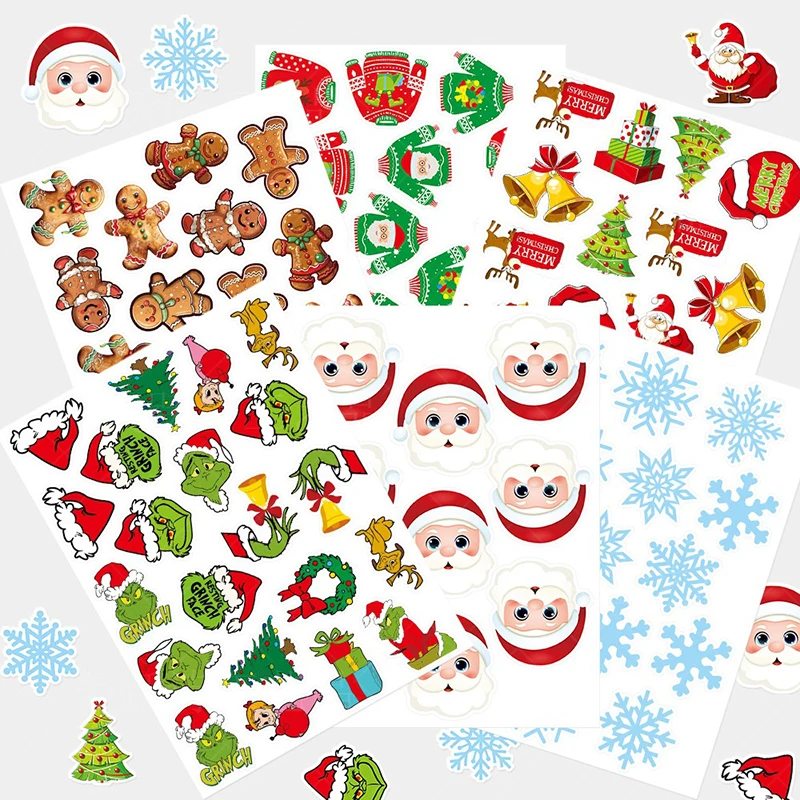 6pcs Santa Claus Snowflake Per perníkové nálepky používané na fľašu na fľašu batožinu Graffiti nálepky vianočné potreby