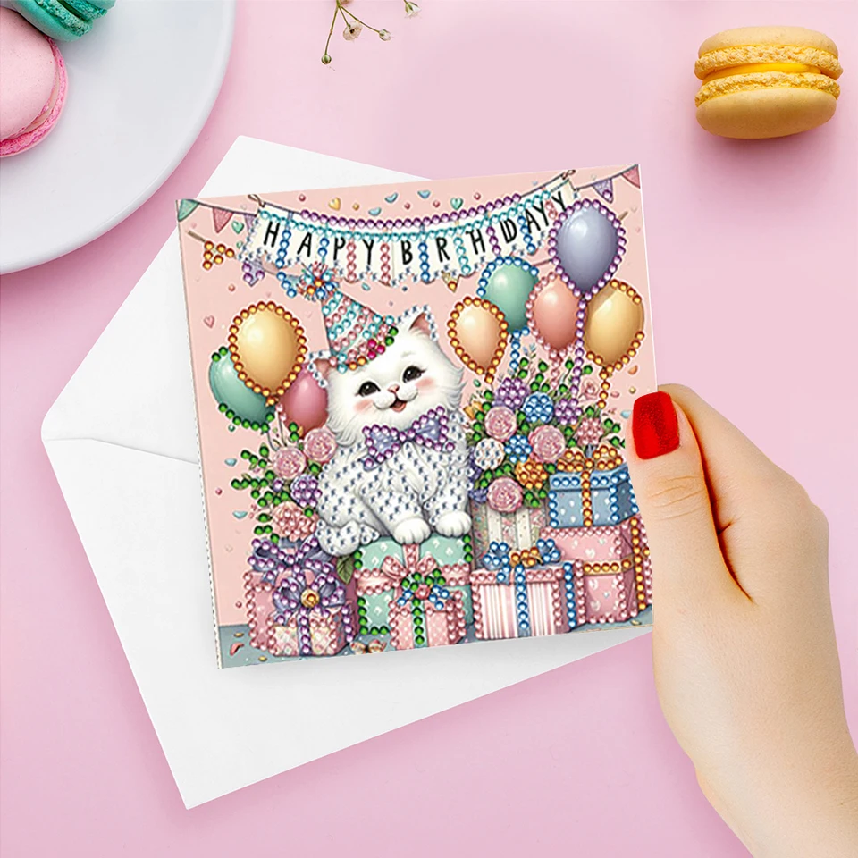 6pcs všetko najlepšie k narodeninám DIY Diamond Painting Card Diamond Denné prianie karta Diamantová maľba Greating karta pre sviatočné večierky laskavosti