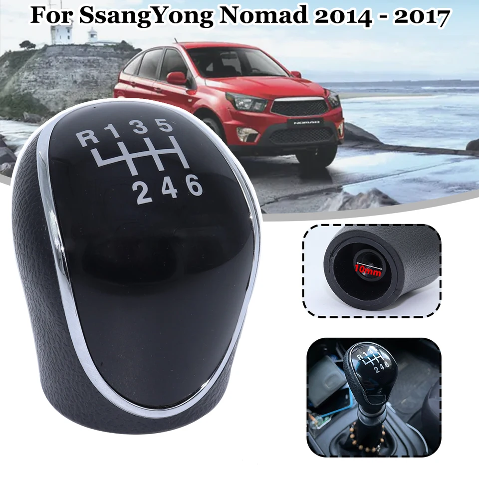 6SP +R MT Gear Shift Knob Gearstick Gearstick Lever Pen Handball Chrome M10 Black for Ssangyong Nomad 2014 - 2017 Actyon Hyundai