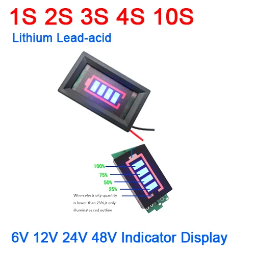 6V 12V 24V 36V 48V lítium olovo-kyselinová kapacita kapacity indikátora merača Tester Displej 1s 2s 3s 4s 10s bunka na úrovni výkonu automobilu