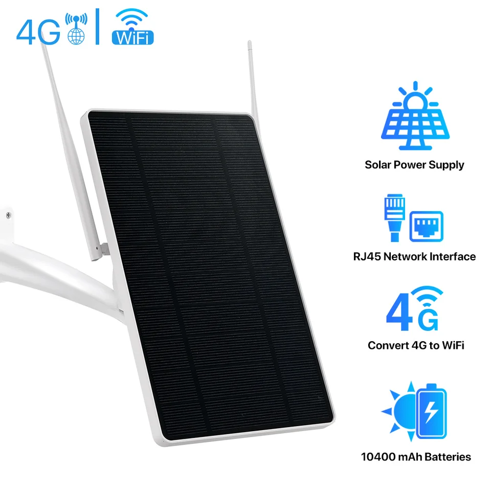 6W 4G Solárna batéria smerovač pre počítač alebo WiFi PTZ IP fotoaparát 150 Mbps WiFi Repeater IP66 nepremokavý celkom 10400 mAh batérie