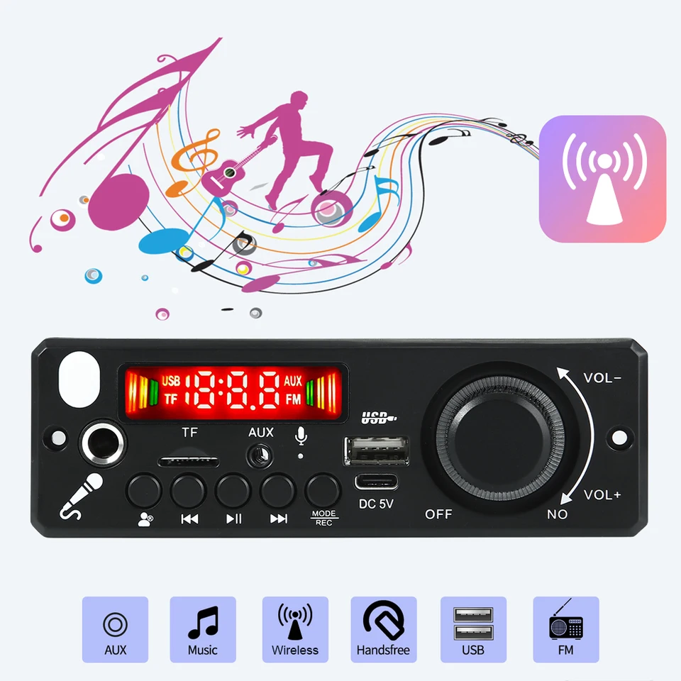 6W zosilňovača Audio MP3 Player TF USB CAR FM Radio Modul DC 5V Bluetooth kompatibilný 5.0 Hudobný prehrávač Handship Handsfree s diaľkovým ovládačom