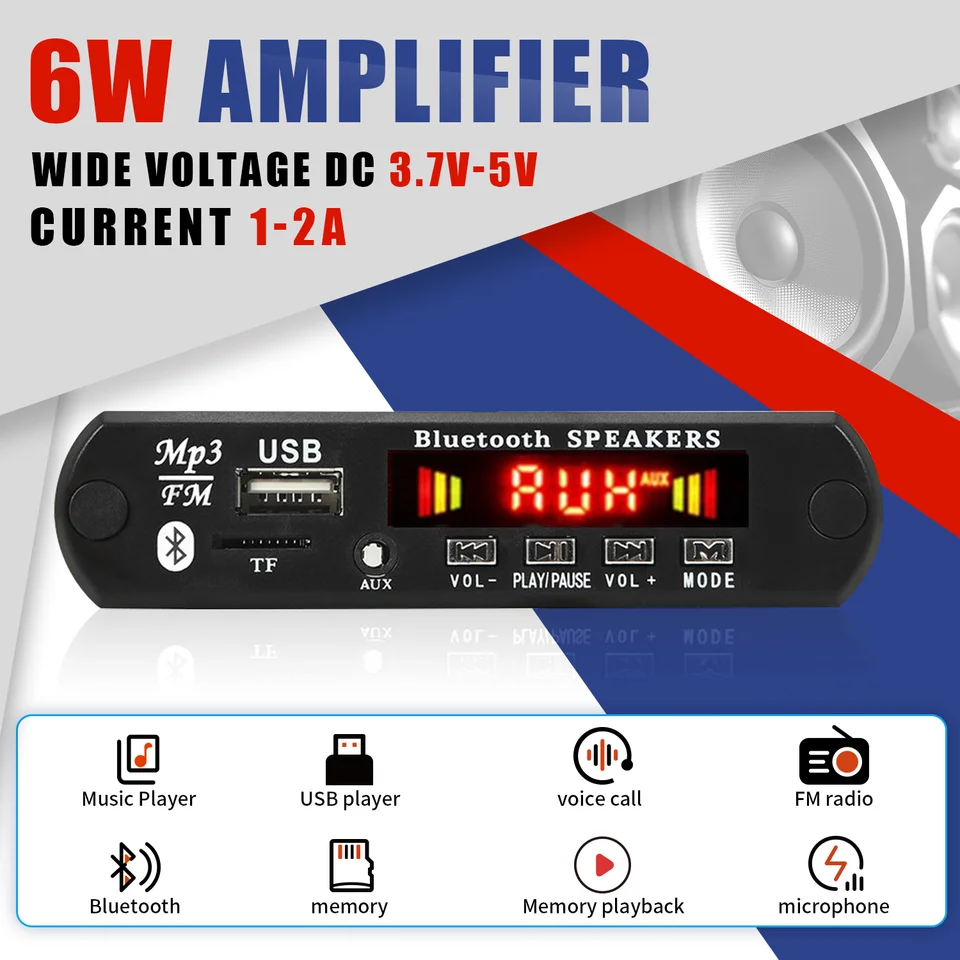 6W zosilňovača DIY MP3 WMA WAV APE FLAC DECODER doska 5V 3W Bluetooth 5.0 Nahrávanie hovoru USB TF FM Radio MP3 Hudobný prehrávač reproduktor