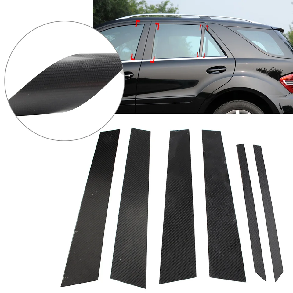 6x Carbon Fibre Exterior Dvere Okno B stĺpový stĺpový stĺpik Orezaný dekoratívny pre Mercedes Benz M/ml triedy W164 2006-2011