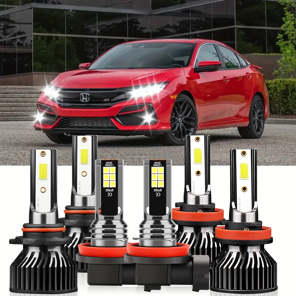 6x Combo pre Honda Civic 2014-2021 Accord CR-V HR-V Odyssey Pilot Pilot auta LED svetlomety 6000K FOG žiarovky 18000LM Automatické svetlomety 100W