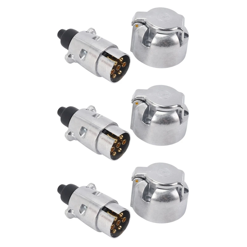 6X Prívesné príslušenstvo- 7 Pin Trailer Plug 12V RV Sockets Towbar Towing 7pin kovové prívesné konektory