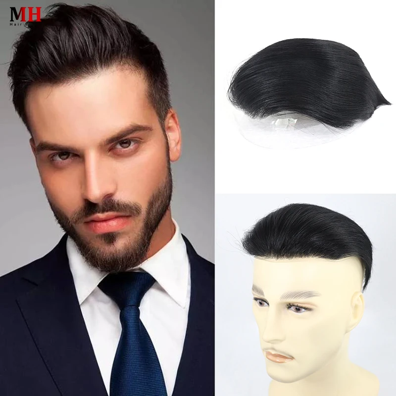 6x8 ľudský účelový kader muži vlasy Toupee Pu tenká pokožka mužská parochňa náhradný systém kapilárna protéza prírodná farba 6