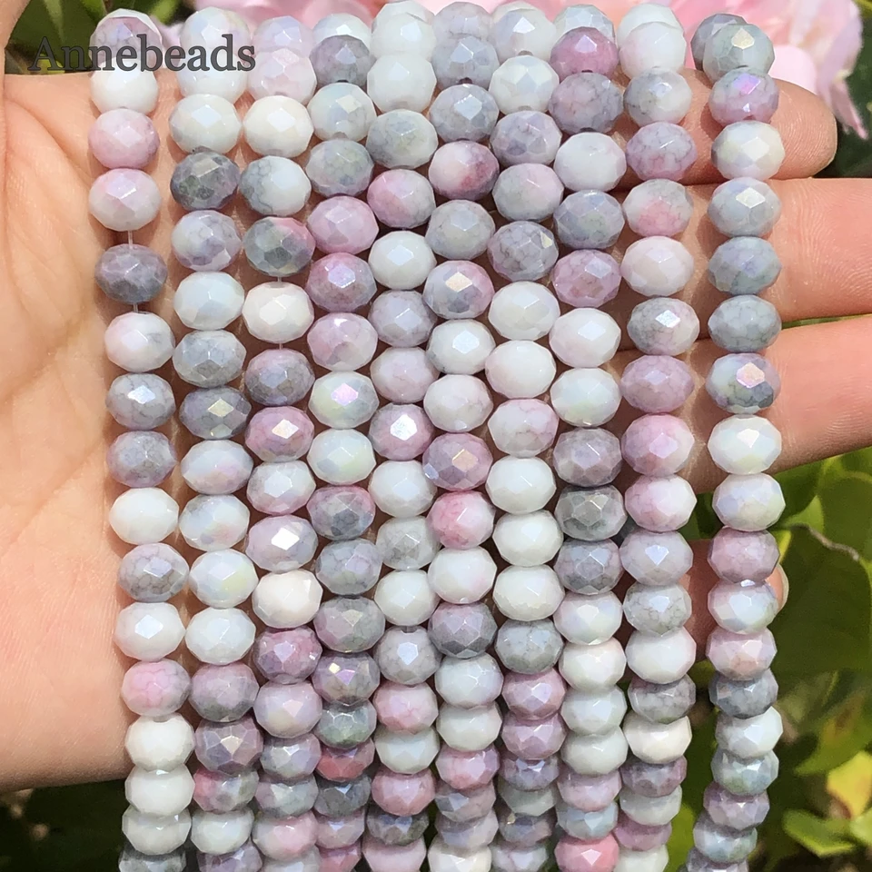6x8mm Crystal Rondelle Glass Glass Glass Glass Fascet Loose Spacer Leskry Ab Pink Purple Prálky DIY pre šperky výroby náramkov