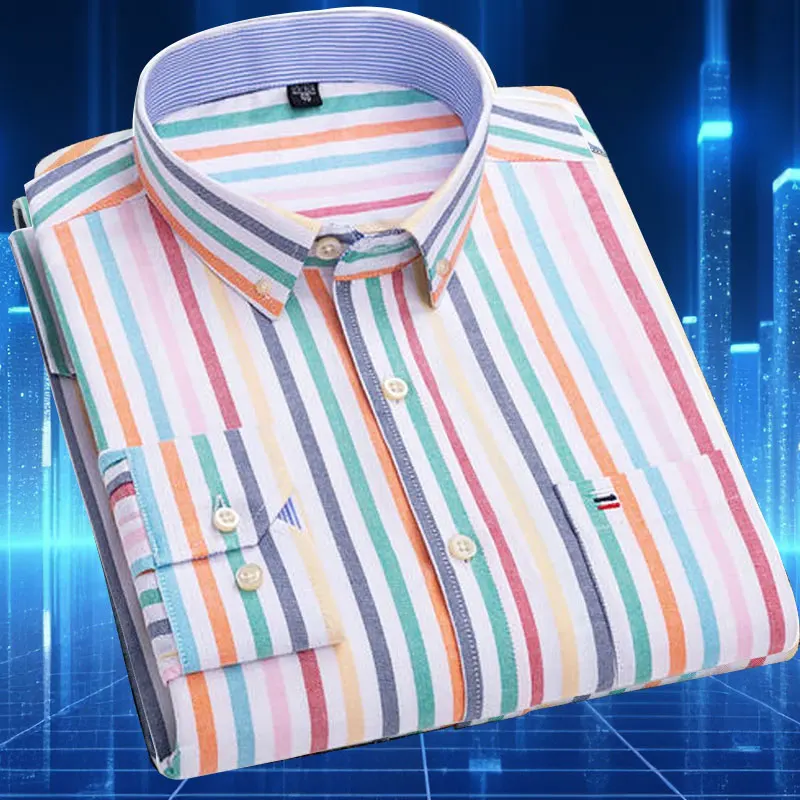 6xl 7xl Vysoko kvalitný pružinový a jesenný košeľa tričko s dlhým rukávom Pánske 100% bavlnené pruhy Solid Oxford Textile Last Business