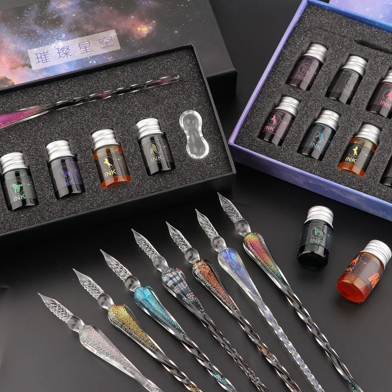 7-13ks/box neviditeľné fluorescenčné atramentové sklenené pero Crystal Pen Set s UV svetlom pre kaligrafiu písanie kresby detský darček