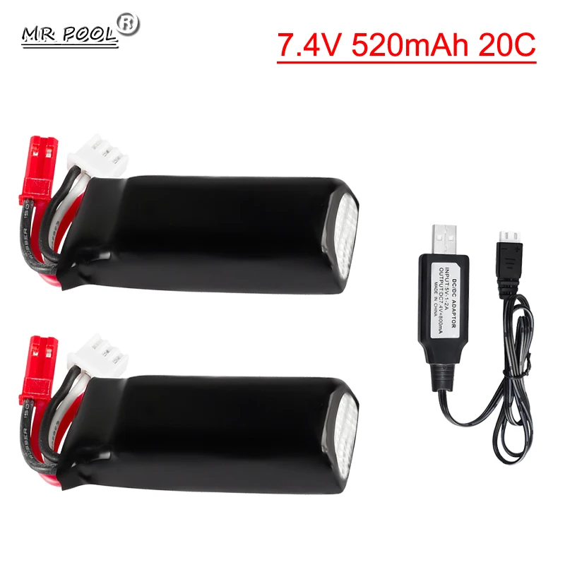 7,4V 520 mAh 20c lipo batéria s káblom USB pre XKA600 RC Airplane Parts pre Wltoys K969 K979 K989 K999 P929 P939 A202 RC CAR
