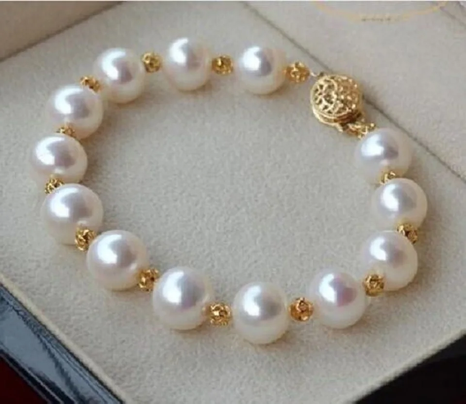 7,5-8 palca Krásna AAA True Natural Natural South Sea White Barok Perl Bracelet 14K zlato