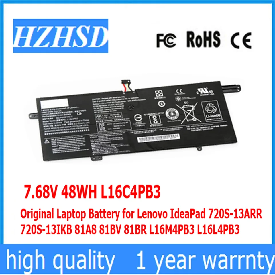 7,68V 48WH L16C4PB3 Pôvodná batéria notebooku pre Lenovo IdeaPad 720S-13ARR 720S-13IKB 81A8 81BV 81BR L16M4PB3 L16L4PB3