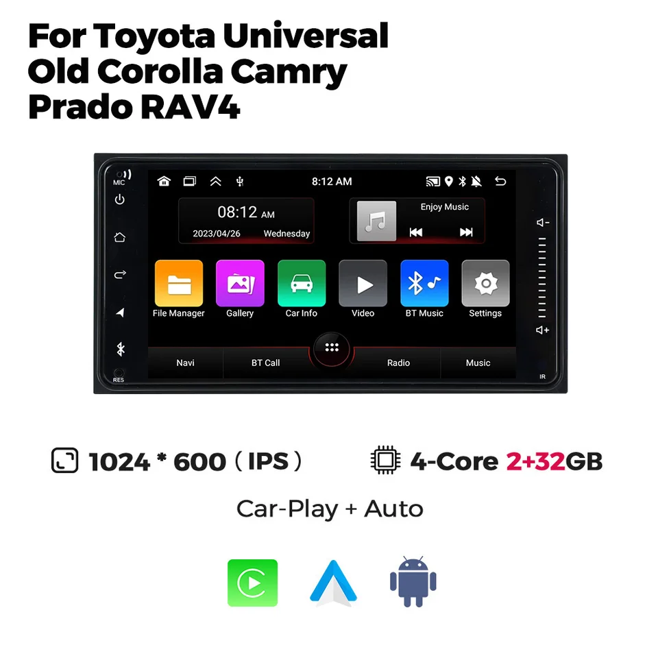 7 '' Car pre toyota Universal Old Corolla Camry Prado Vios Crown Rav4 CarPlay Android Auto Multimedia Player 2 DIN GPS Navi