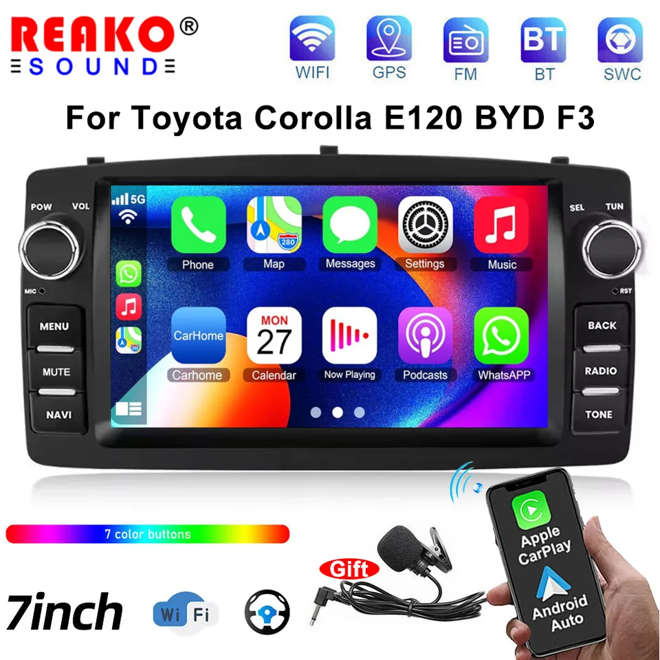 7 '' Car Radio Auto pre Toyota Corolla E120 2003-2006 BYD F3 CarPlay GPS Multimedia Player Autoaudio 2 DIN Head Unit Navigation