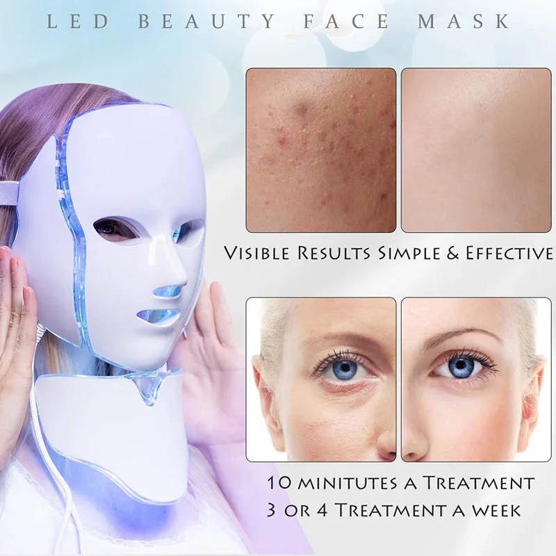 7 farieb LED maska ​​tváre s krkom LED LED terapia maska ​​Maska pokožky omladenie Anti Acne Kórejský čelný krk Krásny kúpeľ