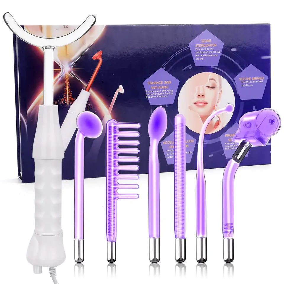 7 IN1 Vysokofrekvenčný stroj Elektroterapia prútik sklenená trubica Massager na starnutie pokožky pórov na mieste akné remover masager