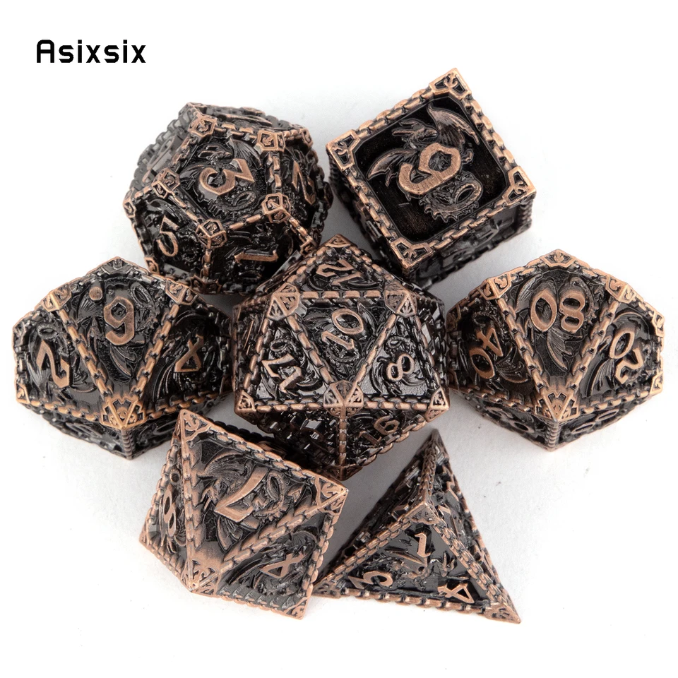 7 kov Copper Dragon Metal Dice Solid Metal Polyhedral Dice Set vhodný na hranie karty RPG RPG RPG
