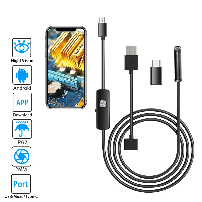 7 mm Android Endoscope Camera 3 IN1 Micro USB Type C BORESCOCK MINI KAMEROVANÉ KOMEROVANÉ ODPORUČNÉ VÝKONKA PRE HUAWEI XIAOMI PC