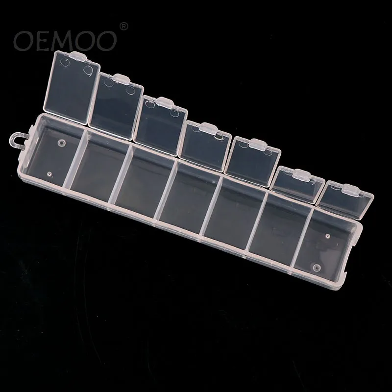 7 mriežky priehľadný plastový obdĺžnik Storage Box DIY na nechty Tipy dekorácie šperky Nástroje puzdro