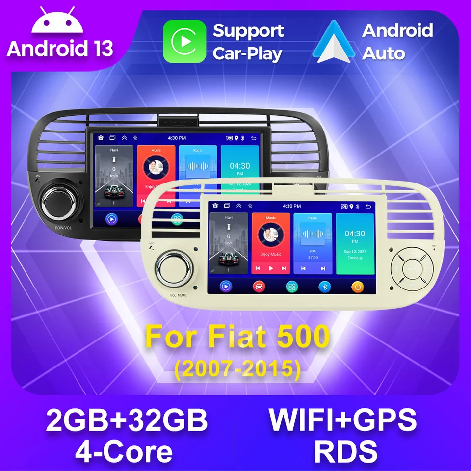 7-palcová obrazovka IPS Screen Android Auto Car Radio pre Fiat 500 2007-2015 Android 13 CarPlay GPS navigácia multimediálny hráč Silver Black