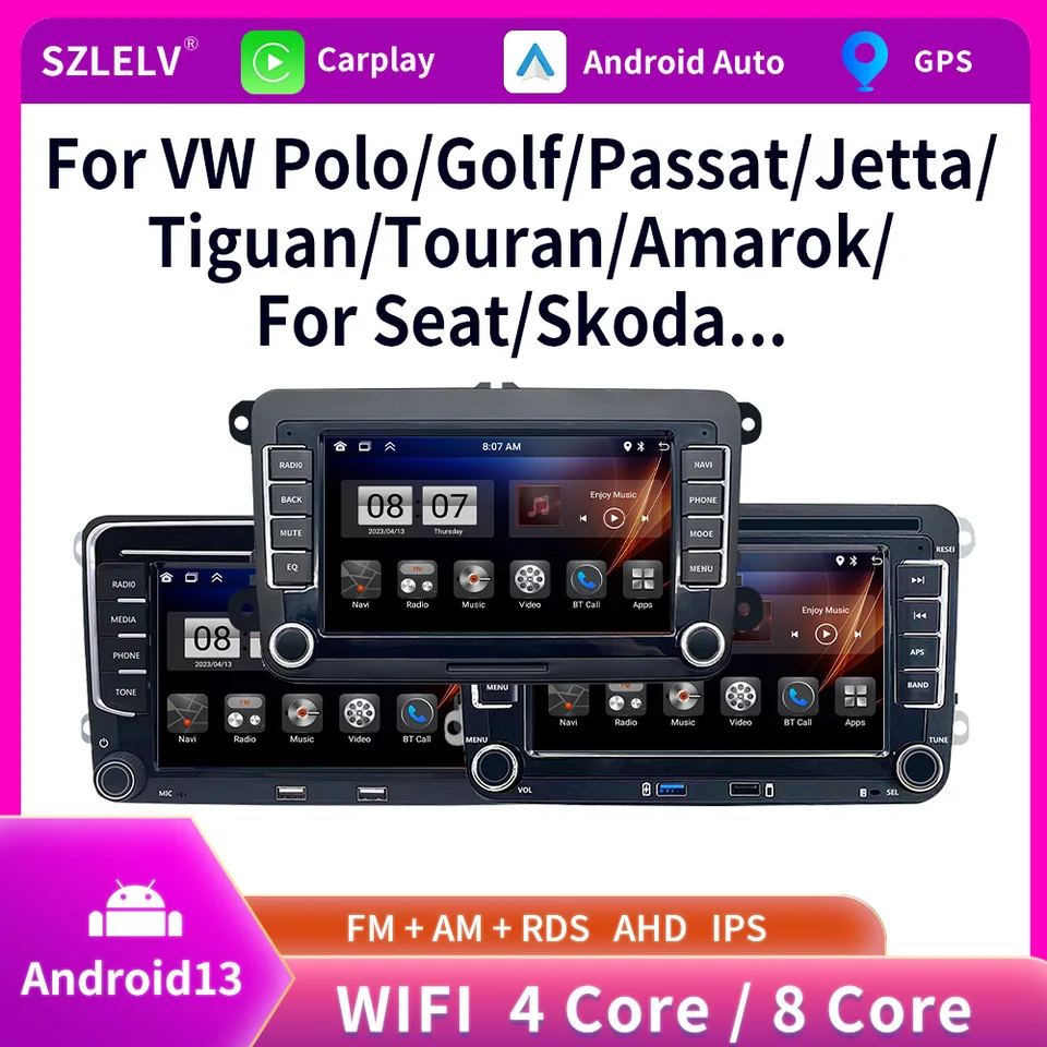 7 -palcový Android 13 Audio pre sedadlo Škoda Volkswagen VW Passat Golf Polo Jetta GTi MP5 Player Car Radio GPS Navi WiFi RVC CarPlay