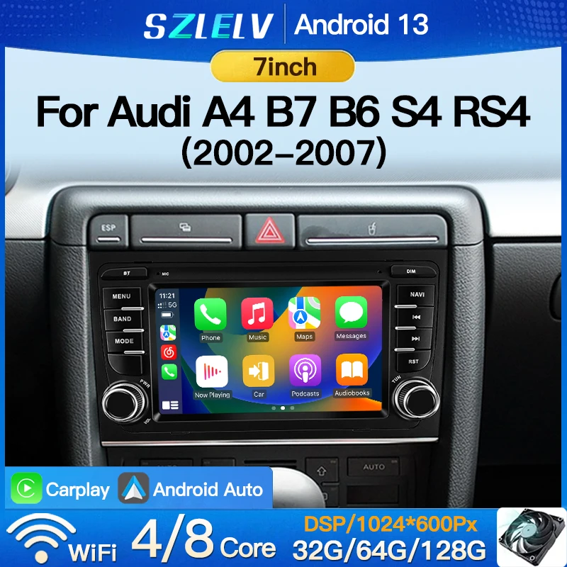 7 -palcový carplay video prehrávač Autoradio pre Audi A4 B6 S4 B7 8E 8H RS4 Seat EXEO Multimedia Car Radio Android 13 Auto Play 2 DIN 2 DIN