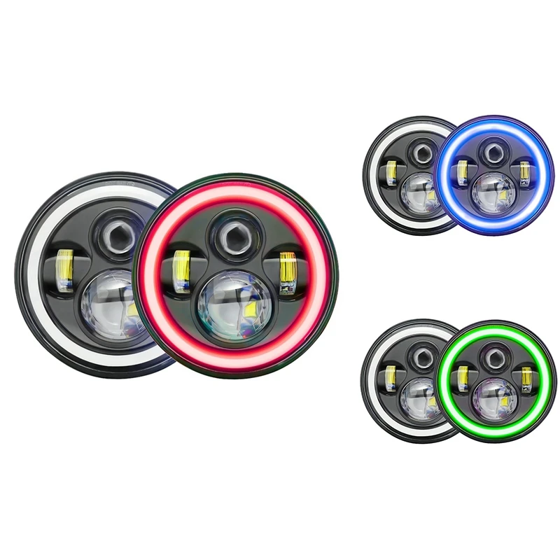 7 -palcový Halo LED svetlomet Hi/Lo Beam so zeleným DRL Amber Turn Signal Light pre Jeep Wrangler JK TJ CJ NAPRAVENIE (ZELENÁ)