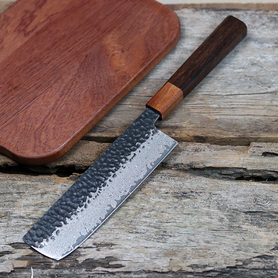 7 -palcový kuchynský ručne vyrobený kuchynský nôž vg10 damascus kŕmený oceľový rukoväť na drevo krájanie steak noža EDC Nástroj EDC