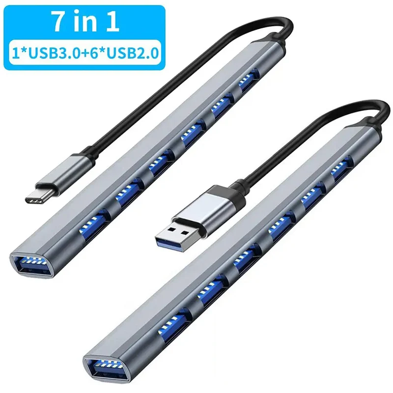 7 portov USB 3,0 2.0 Typ C Hub Expander Splitter High Speed ​​OTG Docking Station pre notebook PC PC TRESION Klávesnica myši myši myši