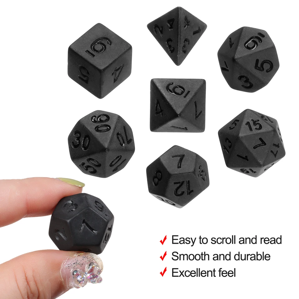 7 počítačov Polyhedrálne čierne kocky set hier pre kocky TRPG DND
