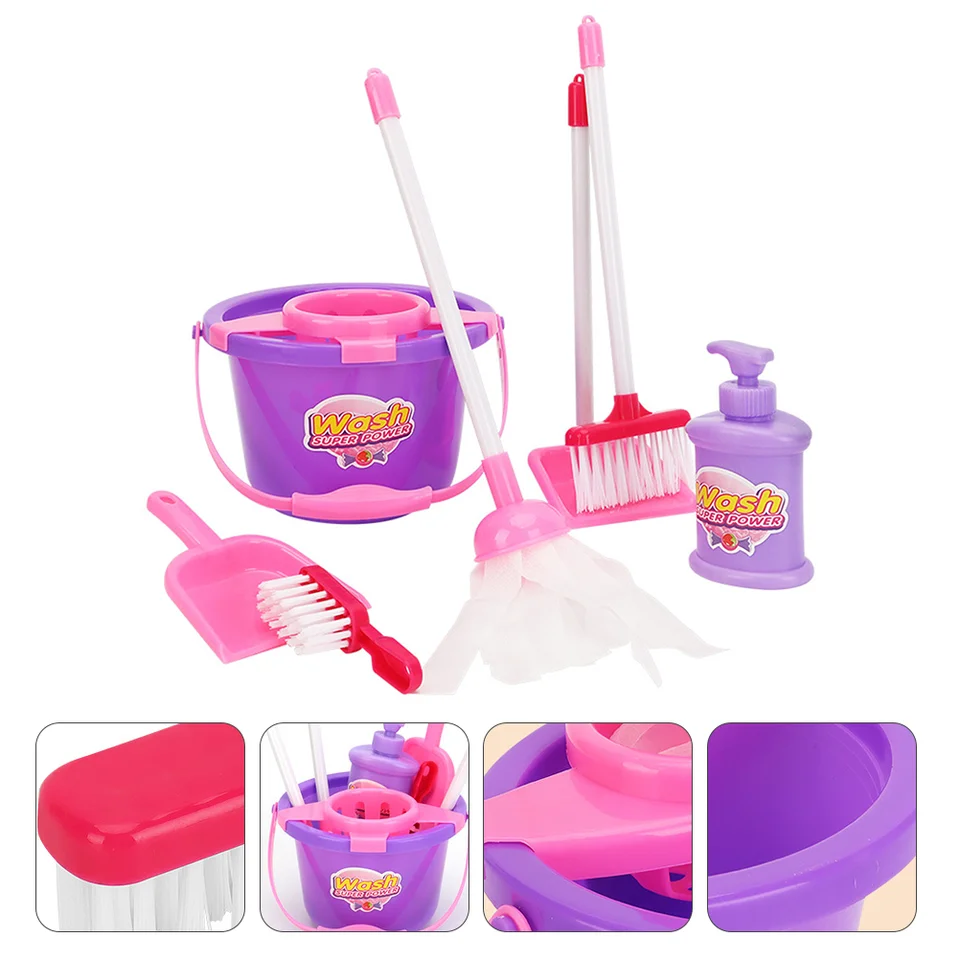 7 počítačov čistiace moping set pre deti Hra hračky Detské nástroje predstierajte hračky metly Dustppan Hračky Cosplay