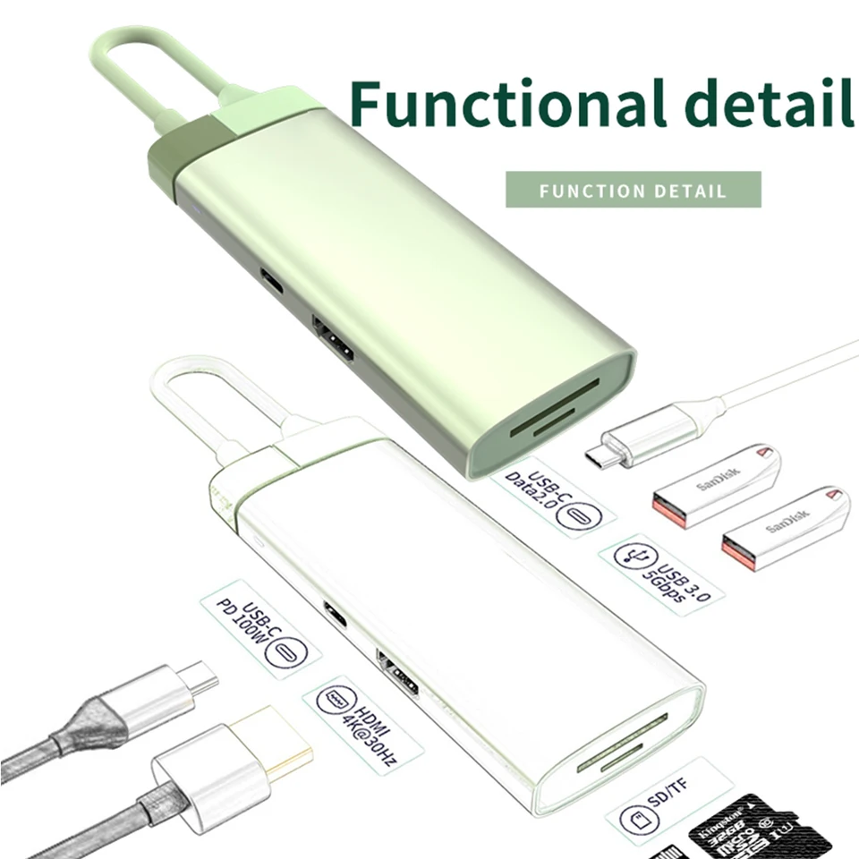 7-v-1 4K 60Hz USB C Hub Typ C 3,1 až 4K HDMI RJ45 PD 100W Docking Station pre MacBook Pro USB 3.0 Tabletový počítač laptop