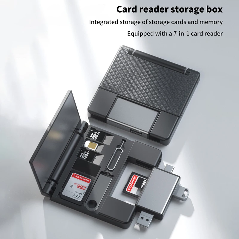 7-v-1 Multifunkčné úložné skrinky na čítanie kariet SD Card Micro SD Card Case OTG Adaptér USB2.0 Type-C Adapter Card Storage Box