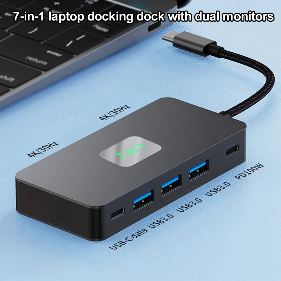 7 v 1 USB C až Dual HDMI kompatibilný adaptér PD 100W USB-C HUB 3* USB3.0 a 1* USB-C USB C HUB pre HP EliteBook Dell XPS 13 15 atď.